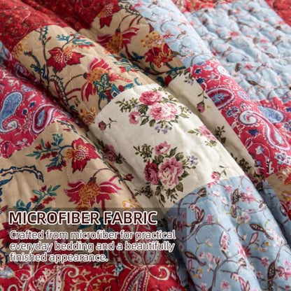 Queen Microfiber Quilt Bedding Set with Pillow Shams, All Season Red Bedspread