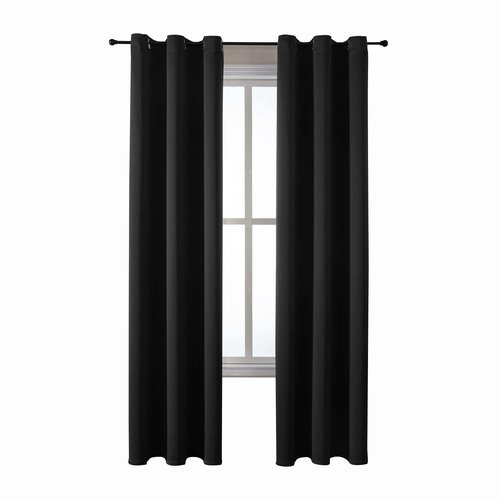 ChrisDowa Grommet Blackout Curtains for Bedroom and Living Room - 2 Panels Set Thermal Insulated Room Darkening Curtains (Black, 42 x 84 Inch)