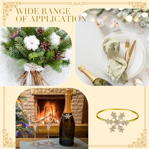 Christmas Snowflake Napkin Rings Set - Gold 12 Pcs Rhinestone Holiday Decor
