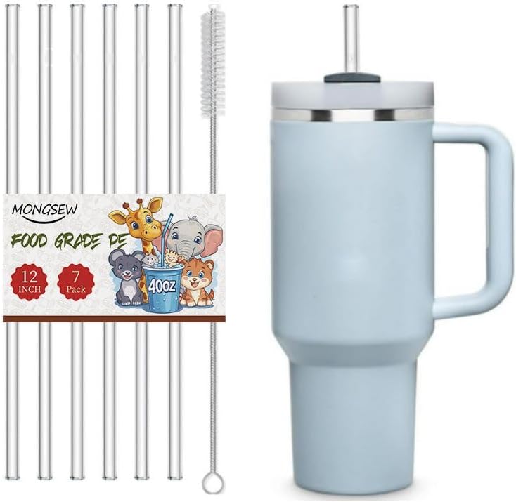 Stanley Cup Replacement Straws - 6 PCS Reusable 12-Inch Straws with Cleaning Brush | Dishwasher Safe