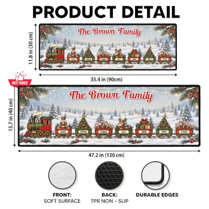 Wrappiness Family Holiday Train Entryway Rug - Custom Christmas Welcome Mat - Gift