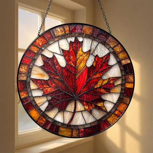 Autumn Maple Leaf Stained Glass & Acrylic Sun Catcher for Fall Windows