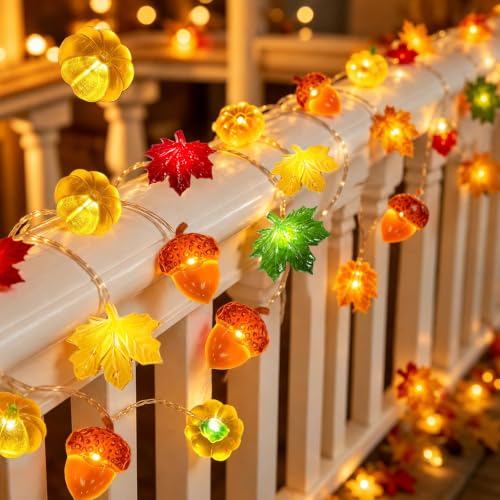Fall String Lights 40 LEDs Acorn Pumpkin Maple Leaf Fairy Lights Indoor Outdoor - Maple Pumpkin Pinecone