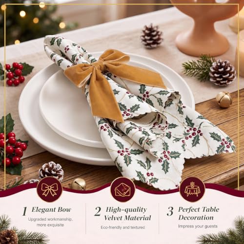 Christmas Bow Napkin Rings Set of 12 Velvet Holiday Table Decor Multicolor 1