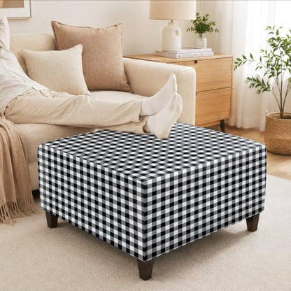 Buffalo Plaid Square Ottoman Cover - Washable Farmhouse Slipcover