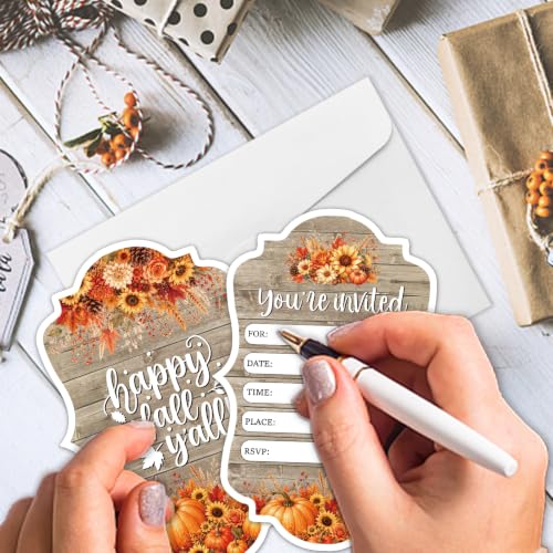 Fall Party Invitations Set with Envelopes and Stickers - Rustic Harvest Themed, 15 Pack