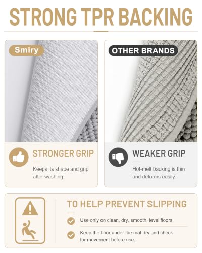 Grey Thick Bathroom Rug 30x20 Chenille Absorbent Non-Slip Bath Mat