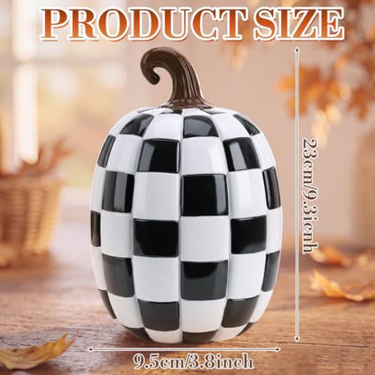 Black and White Checkered Pumpkins Set of 3 - Halloween Fall Decor