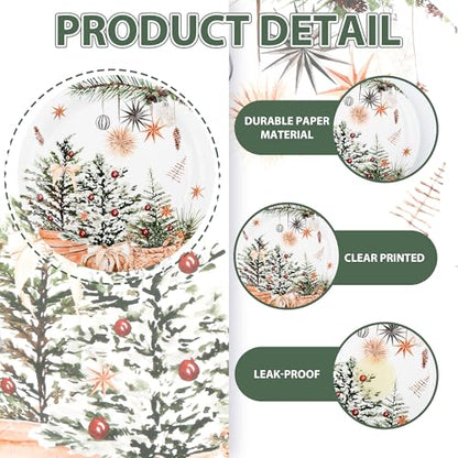24 Pcs Christmas Holiday Dessert Plates Xmas Trees Holly Pine Cone Design
