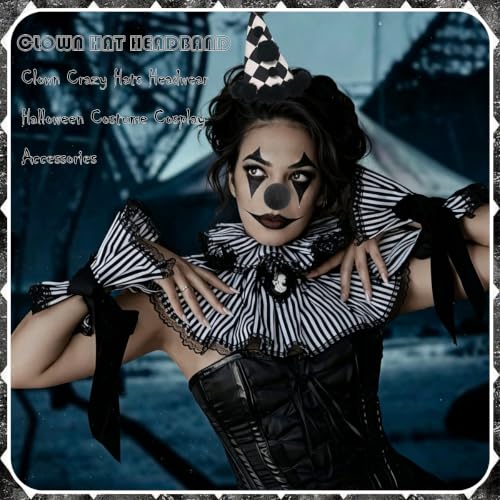Clown Hat Headband Nose Set - Black White Halloween Costume Accessories