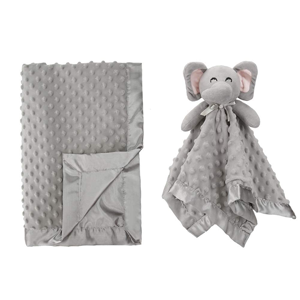 Pro Goleem Grey Elephant Security Blanket - Soft Minky & Satin Baby Blanket for Comfort