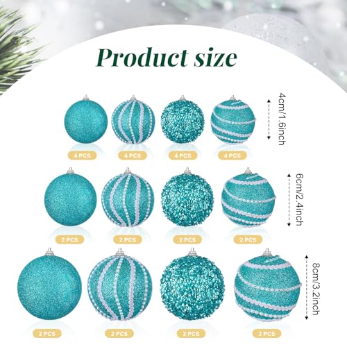 Turquoise Christmas Ball Ornaments Set - 32 Pcs Multi-Size Holiday Decorations