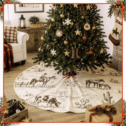 Western Christmas Tree Skirt 36 Inch - Rustic Cowboy Holiday Decor