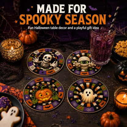 Halloween Coasters Set of 4 - Spooky Drink Table Decor for Parties
