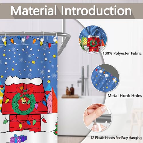 Christmas Cartoon Red House Shower Curtain 72x72 Inches - Waterproof Fabric