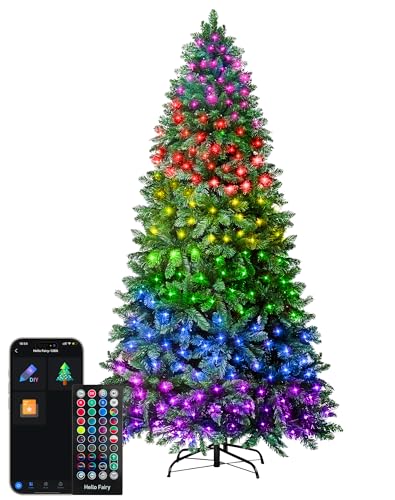 7.5FT Pre-Lit Artificial Christmas Tree with RGB LEDs - Green, Remote Control