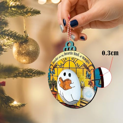 Handmade Ghost Ornament - Mini Halloween & Christmas Tree Decoration - Book Lover's Spooky Ghost with Quote - Variation: Ghost