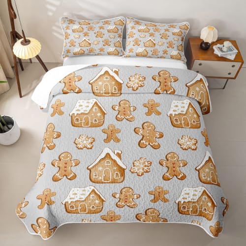 Feelyou Christmas Quilt Set Queen Size Ash Gray & Warm Tan Lightweight Bedspread