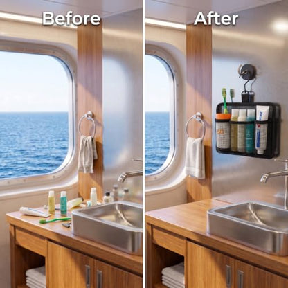 Magnetic Toothbrush Holder for Travel and Cruise with 360° Swivel Hook