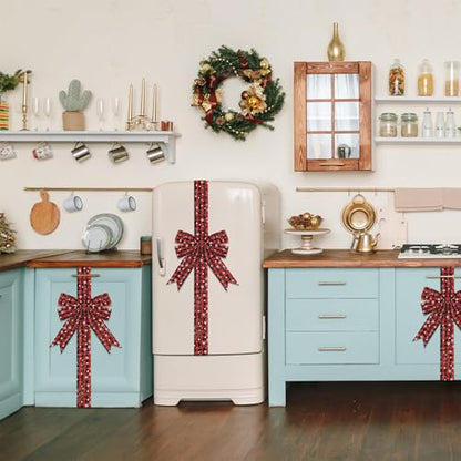 Christmas Door & Cabinet Bows with Snowflakes - Red Black Buffalo Plaid, 10 Pieces, 10 Inches