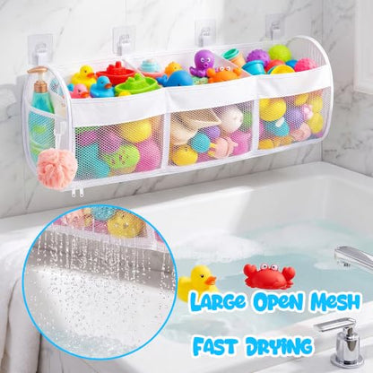 Large Bath Toy Storage Organizer with 3 Compartments and Zipper Access