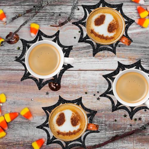 Halloween Black Spider Web Felt Coasters Set of 6 for Fall & Party Decor