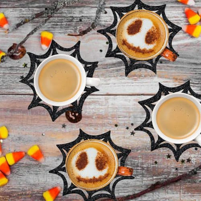 Halloween Black Spider Web Felt Coasters Set of 6 for Fall & Party Decor