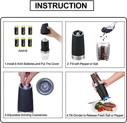Gravity Electric Salt and Pepper Grinder Set - Automatic, Battery-Operated, Adjustable Coarseness, One-Handed Use | Black