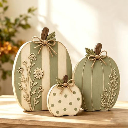 Rustic Wooden Pumpkin Trio Set - Fall Decor for Mantel & Entryway - 1 Set