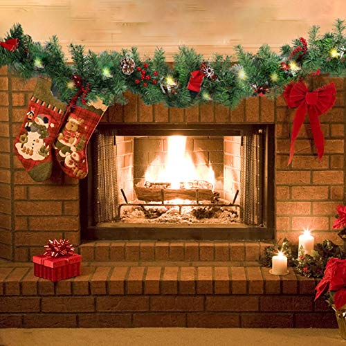 9 FT LED Christmas Garland with Pinecones Berries Bows & Lights