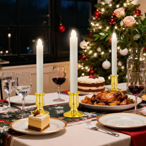 Gold Window Candles Set with Remote Timer - Battery Operated Flameless LED Lights