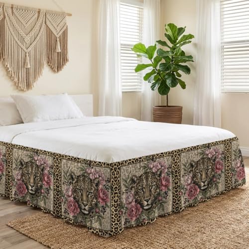 Adjustable Leopard Print Bed Skirt for Queen Size Bed 18 Inch Drop Blush Tan Olive Mauve