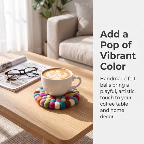 Multicolor Wool Felt Coasters with Holder - 5 Pack Round Handmade Drink Protectors