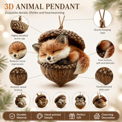 3D Forest Animal Acorn Ornament - Woodland Squirrel Tree Decor (B)
