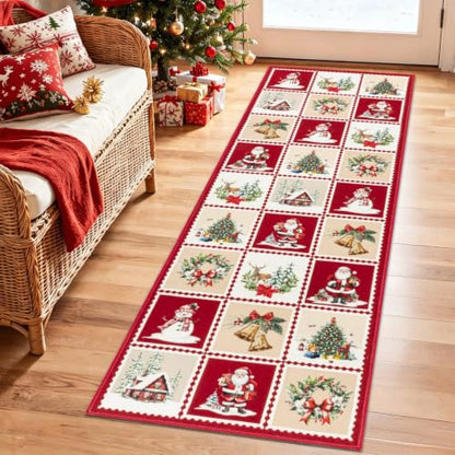 Christmas Red Non Slip Washable Runner Rug 2x6 ft - Holiday Home Decor