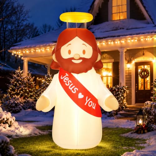 8.3FT Inflatable Jesus Outdoor Decoration with LED Lights and Stable Setup