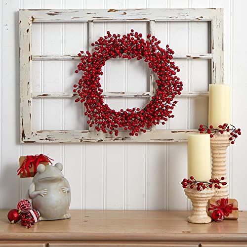 Artificial Red Berry Holiday Wreath - 22 Inch Indoor Wall Decor