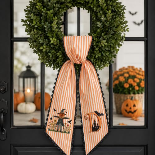 Halloween 07 Fall Wreath Sash with Monogram and Harvest Decor - Autumn Door Accessory