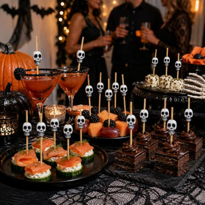 100PCS Skull Bamboo Cocktail Picks for Halloween Party Food & Drinks