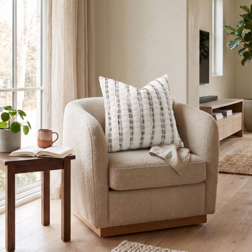 DecorUhome Grey & Cream Chenille Tufted Stripe Throw Pillow Covers 18x18 Set of 2