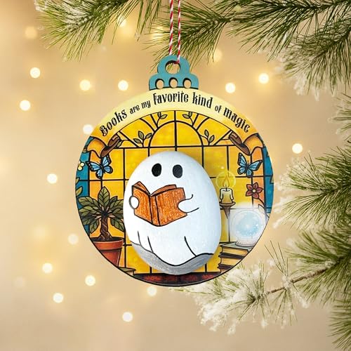 Handmade Ghost Ornament - Mini Halloween & Christmas Tree Decoration - Book Lover's Spooky Ghost with Quote - Variation: Ghost