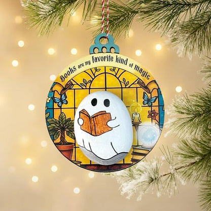 Handmade Ghost Ornament - Mini Halloween & Christmas Tree Decoration - Book Lover's Spooky Ghost with Quote - Variation: Ghost