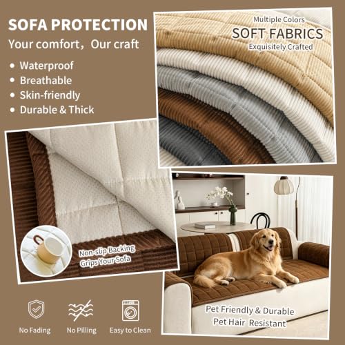 Dark Brown Waterproof Couch Cover for Sofa - Non-Slip, Washable, 28x71 Inches