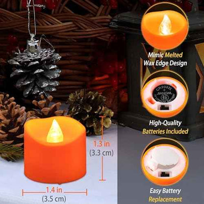 12 Pack Orange Tea Lights Battery Operated, Flameless Flickering Halloween LED Votive Tealight Candle, Outdoor Battery Flicker Electric Fake Candles Bulk for Pumpkin Christmas Fall Decorations