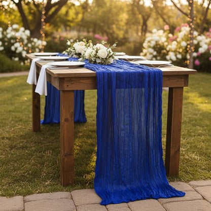 Royal Blue Cheesecloth Table Runner 120 Inch - Boho Wedding Decor, Set of 12