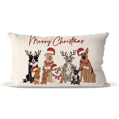 Merry Christmas Dog Throw Pillow Cover 12x20 – Variation: Dogs | Home Decor