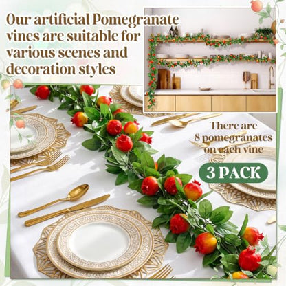 Artificial Pomegranate Garland 3 Pack 57 Inches Decorative Faux Fruit String