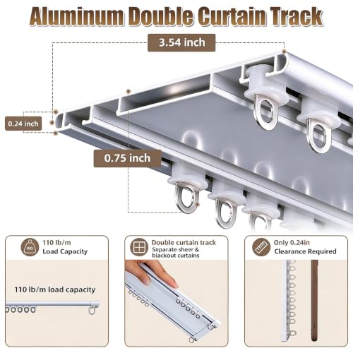 White Aluminum Double Curtain Track 6ft No-Drill Ceiling Mount