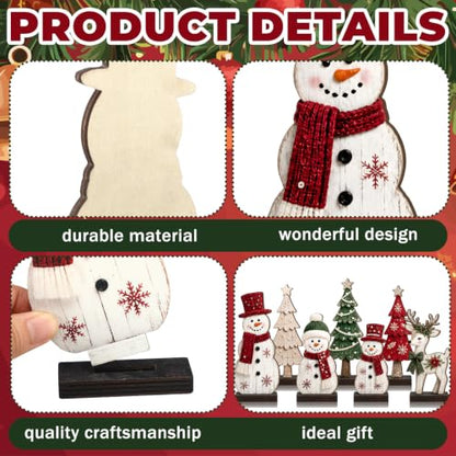 7 Pcs Christmas Wooden Snowman Tree Reindeer Table Decor Set - Red & Green