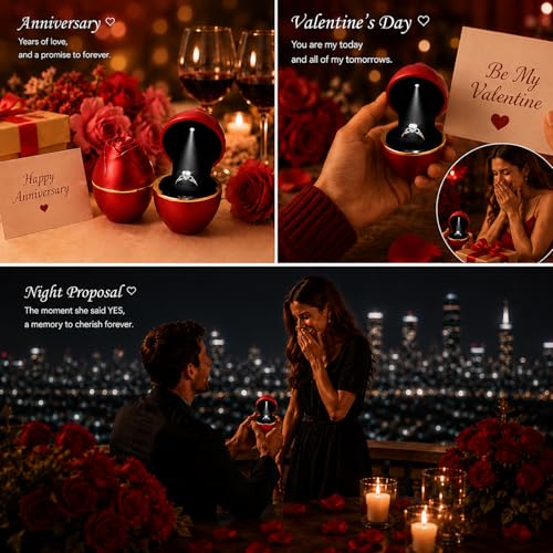 Rose LED Ring Box with Auto Light - Red Proposal Engagement Gift